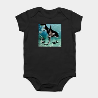 Wonderful mermaid with orca in the deep ocean Baby Bodysuit